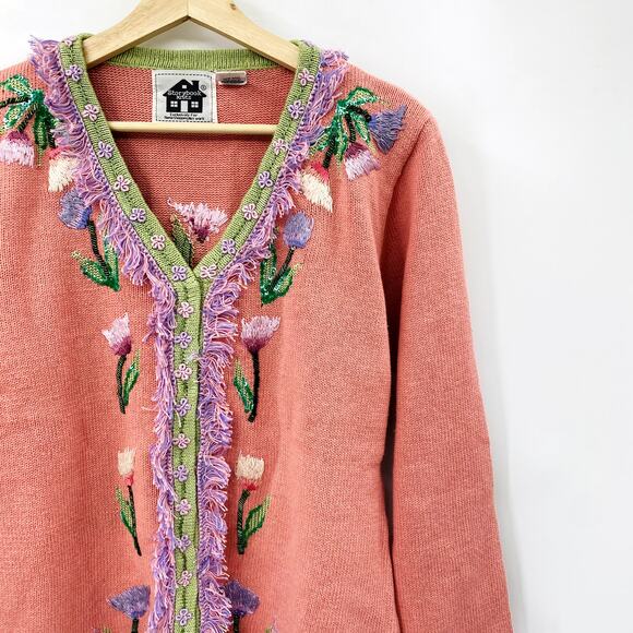 Vintage Storybook Knits pink Cardigan Sweater - Picture 2 of 4